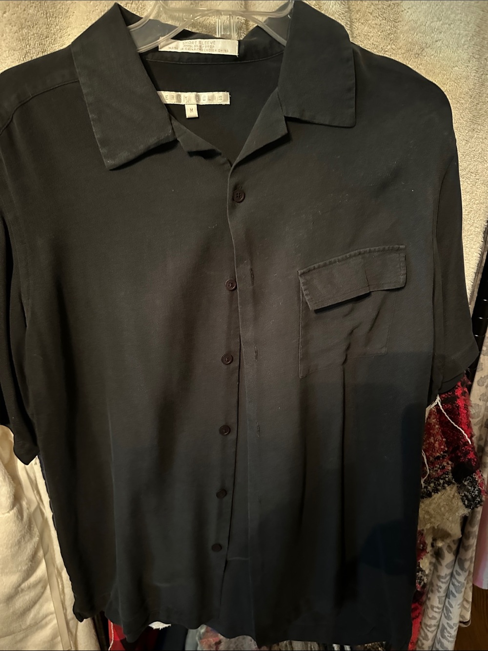 Perry Ellis Black Short-Sleeve Button-Down Shirt